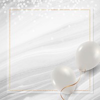 White balloons frame with marble background