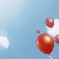 Blue sky background with flying red balloons