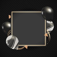 Gold frame psd with black and marble balloons