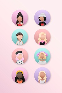 Set of diverse women avatar character vector