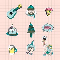 Hand drawn festive stickers collection illustration