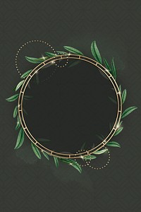 Gold frame on foliage pattern background vector