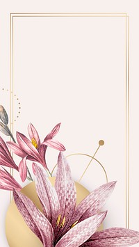 Pink amaryllis pattern with gold frame vector
