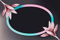 Oval frame with pink amaryllis pattern vector