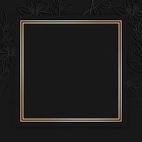 Square gold frame on floral pattern black background vector