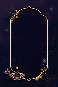 Gold frame on Diwali pattern background vector