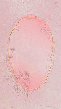Pink floral oval frame vector