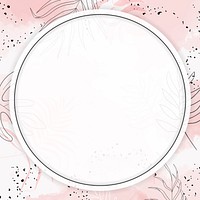 Pink leafy round watercolor frame vector