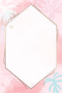 Pink hexagon watercolor frame vector