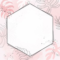 Pink hexagon watercolor frame vector