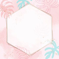 Pink hexagon watercolor frame vector