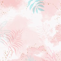 Pink leafy watercolor background vector