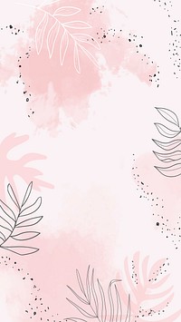 Pink leafy watercolor mobile phone wallpaper vector
