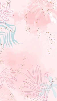 Pink leafy watercolor background vector