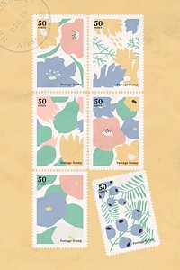 Botanical stamp collection on yellow background vector