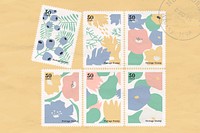 Botanical stamp collection on yellow background vector