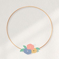 Botanical round gold frame on beige background vector