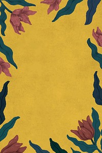 Blooming tulips frame in yellow background illustration