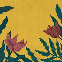 Blooming tulips frame in yellow background illustration