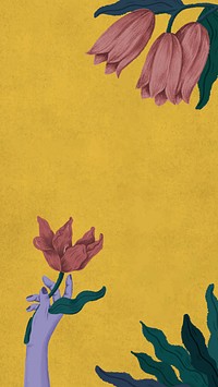 Woman holding a flower mobile screen background illustration