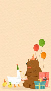 Animal doodle birthday mobile phone wallpaper vector