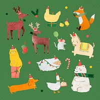 Cute Christmas animals element set vector
