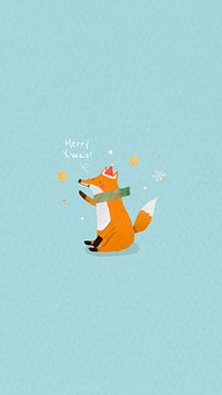 Fox doodle element mobile phone wallpaper vector