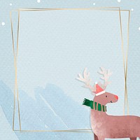 Reindeer in Santa hat with gold frame vector