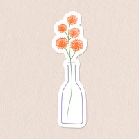 Orange doodle flowers in a vase sticker