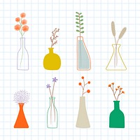 Colorful doodle flowers in vases pattern vector
