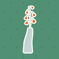 Red doodle flowers in a vase sticker on green background