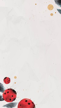 Ladybug and leaves watercolor background mobile phone wallpaper vector
