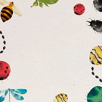 Insects watercolor border design on beige background vector