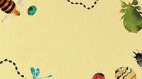 Insects watercolor border design on yellow background vector