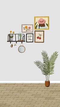 Picture frames on a gray wall sketch style mobile phone wallpaper vector