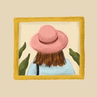 Picture frame of a girl on a beige wall sketch style vector