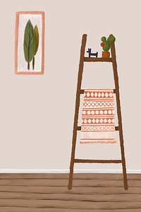 Cactus on a wooden shelf sketch style vector