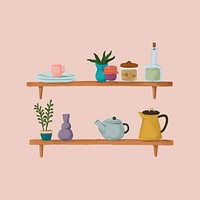 Shelves on a pink wall house interior sketch style vector