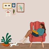 Girl using a laptop on a red couch sketch style vector