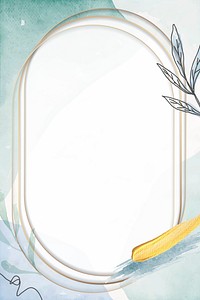 Oval gold  frame on green floral background vector