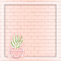 Neon square cactus frame social ads template vector