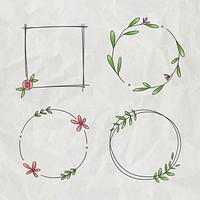 Floral frame set on beige background illustration mockup