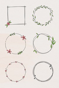 Doodle floral wreath set beige | Premium PSD - rawpixel