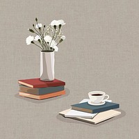 White carnation vase on a stack of books design element vector