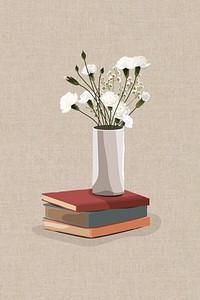 White carnation vase on a stack of books design element vector