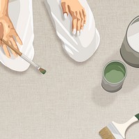 Artist kneeling with a paintbrush in her hand design space illustration