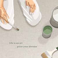 Artist kneeling with a paintbrush in her hand Instagram post template vector