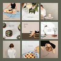 Feminine and minimal Instagram post template vector set