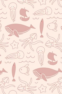 Hand drawn underwater animals seamless pattern vector