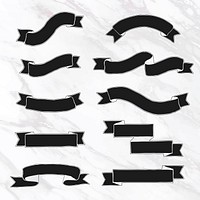 Set of black ribbon banner vectors
